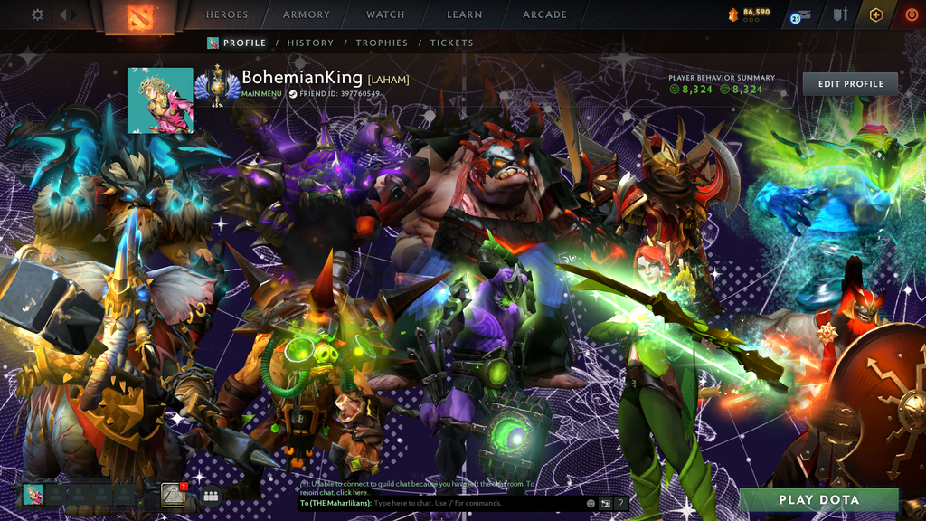 Divine I 4750 MMR | 8324 Behavior | Immortals & Sets Included | 2017 Account | Trophy Level 50 | 1300 Hours