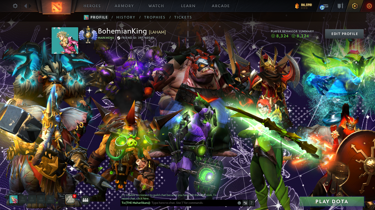 Divine I 4750 MMR | 8324 Behavior | Immortals & Sets Included | 2017 Account | Trophy Level 50 | 1300 Hours