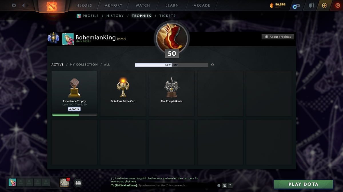 Divine I 4750 MMR | 8324 Behavior | Immortals & Sets Included | 2017 Account | Trophy Level 50 | 1300 Hours