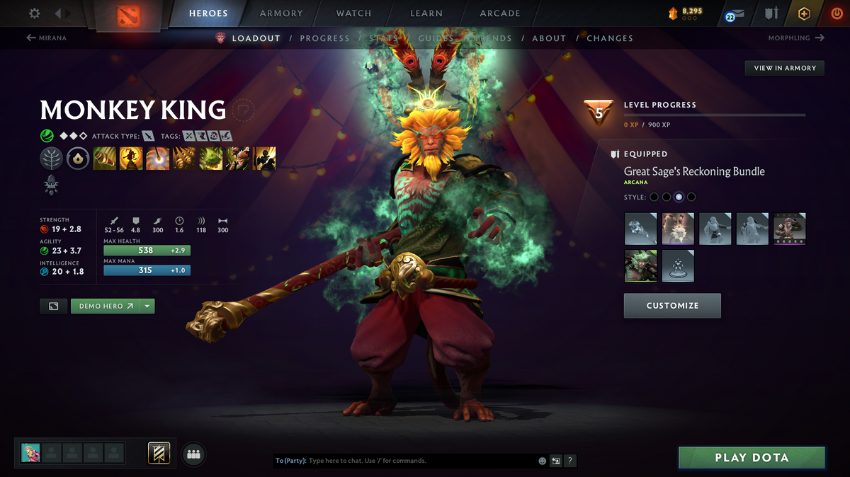 Ancient IV Account | 4286 MMR | 9194 Behavior | Monkey King & Techies Arcana | Anti-Mage Persona | Sven Shattered Sword | Many Immortals | Mainpool | 8,295 Shards