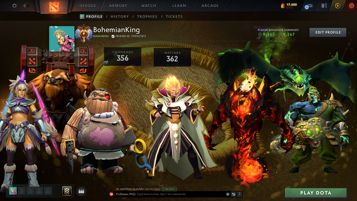Immortal Account | 5.6K MMR | 9367 Behavior | Shadow Fiend Arcana | Pudge & Anti-Mage Persona | Immortals & Sets Included | 2025 Account | Full Access