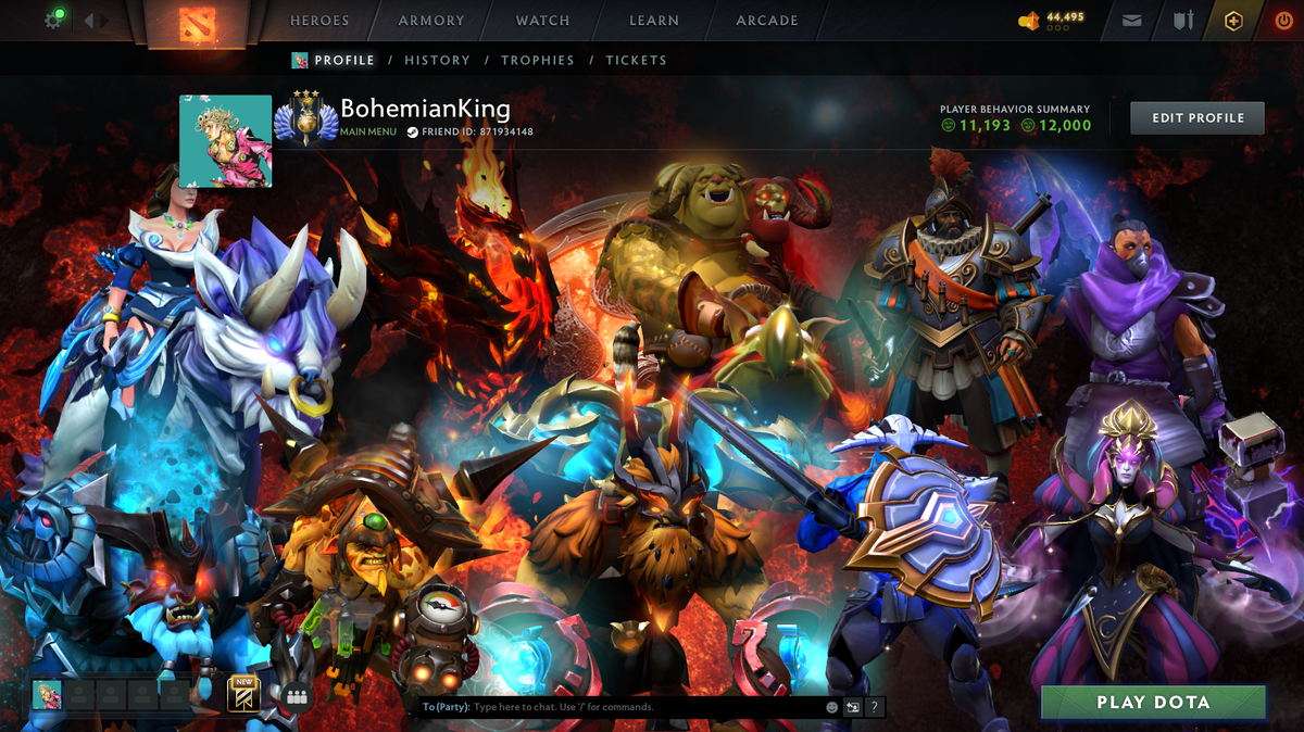 Dota 2 Divine 3 Account for Sale – 4891 MMR | 12,000 Behavior | Ogre Magi + Shadow Fiend Arcana | 10th Anniversary | Mainpool
