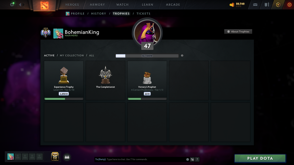 Dota 2 Ancient 3 Account for Sale – 4074 MMR | 11,036 Behavior | Pudge + Anti-Mage Persona | Trophy Level 47 | Many Immortals | Mainpool