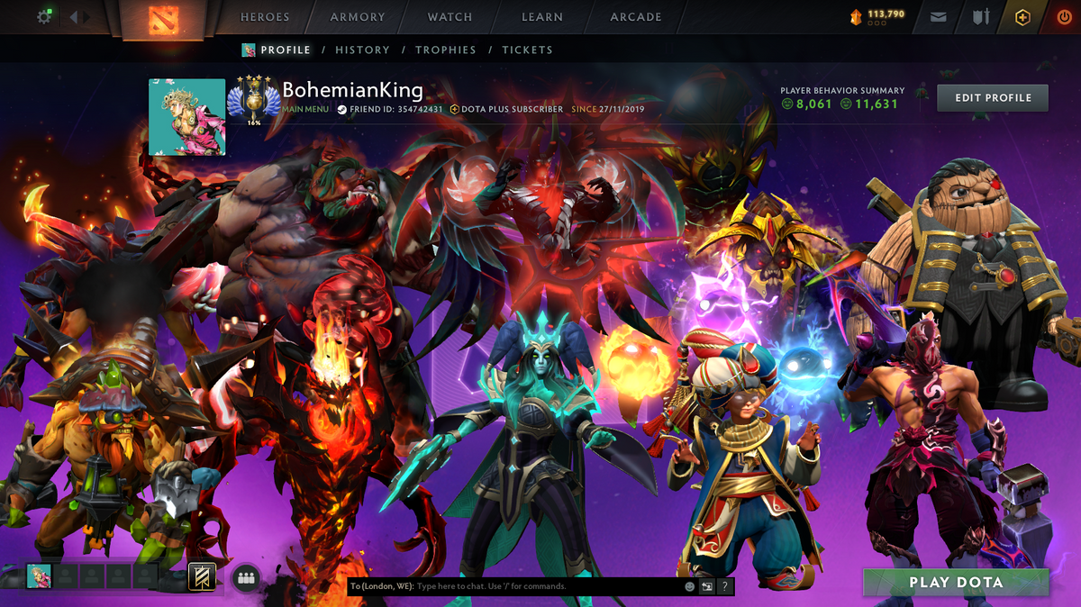Dota 2 Divine 4 Account for Sale – 5253 MMR | 11,631 Behavior | Terrorblade, Pudge + Shadow Fiend Arcana | Mirana & Pudge Persona | Many Immortals | 10th Anniversary | Trophy Level 105 | Mainpool