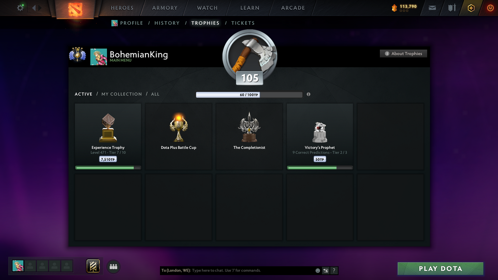 Dota 2 Divine 4 Account for Sale – 5253 MMR | 11,631 Behavior | Terrorblade, Pudge + Shadow Fiend Arcana | Mirana & Pudge Persona | Many Immortals | 10th Anniversary | Trophy Level 105 | Mainpool