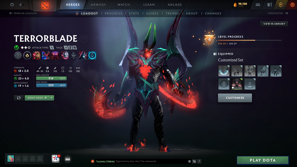 Dota 2 Ancient V Account | 4575 MMR | 10993 Behavior | Terrorblade Arcana | Anti-Mage Persona | Many Immortals | 98,100 Shards | Trophy Level 47 | Mainpool