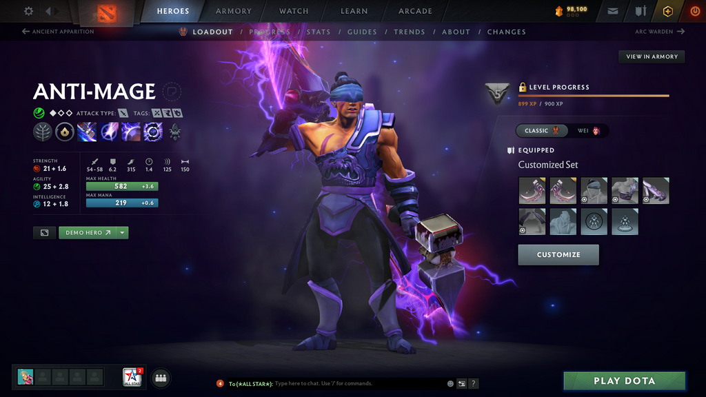 Dota 2 Ancient V Account | 4575 MMR | 10993 Behavior | Terrorblade Arcana | Anti-Mage Persona | Many Immortals | 98,100 Shards | Trophy Level 47 | Mainpool
