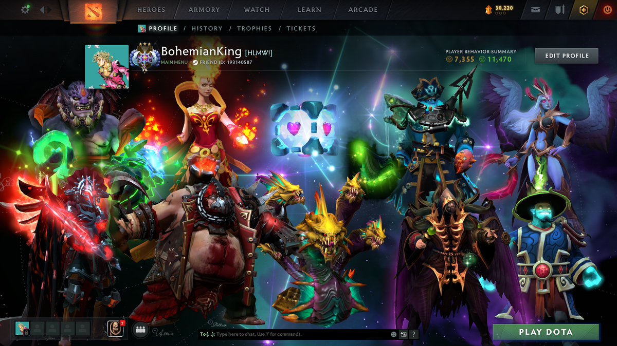 Dota 2 Ancient Account for Sale – TI6, TI7 & TI8 Battle Pass | Lina, Io & Vengeful Spirit Arcana | Kunkka Sword | Legion Commander Wings | TI7, TI8, TI9 Caches | 11,470 Behavior