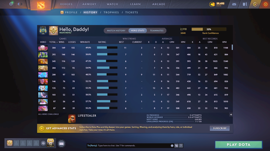Archon Rank | Battlepass: TI8, TI9 | Earthshaker Arcana | Axe & Tiny Prestige | Lion Green Immortal | Good Summary | Many Immortals Inside | Mainpool | Quick Find Match